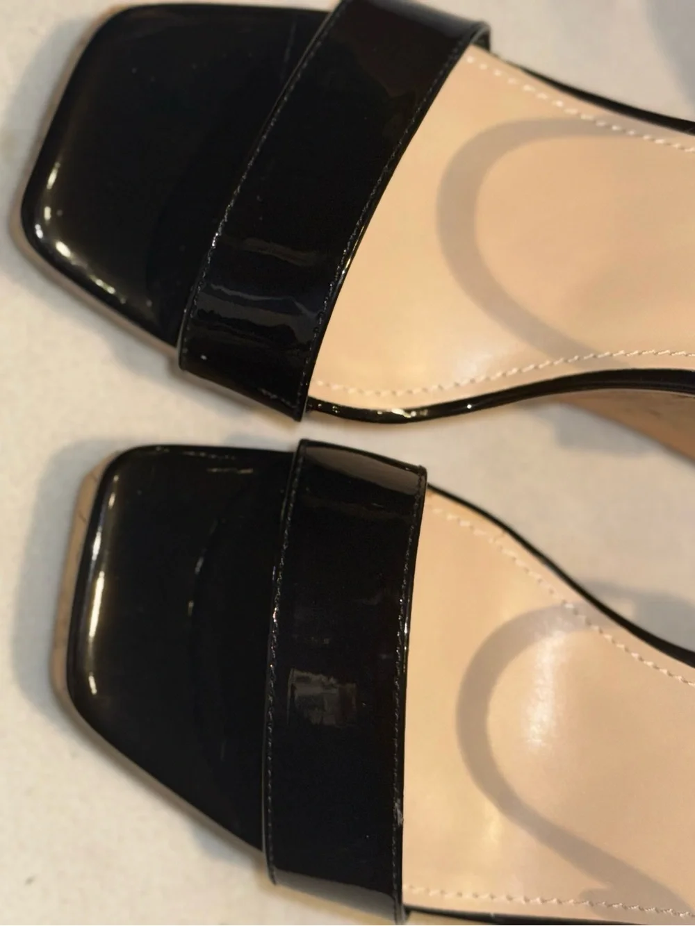 Marc Fisher Black Patent Cork Platform Wedge Sandals